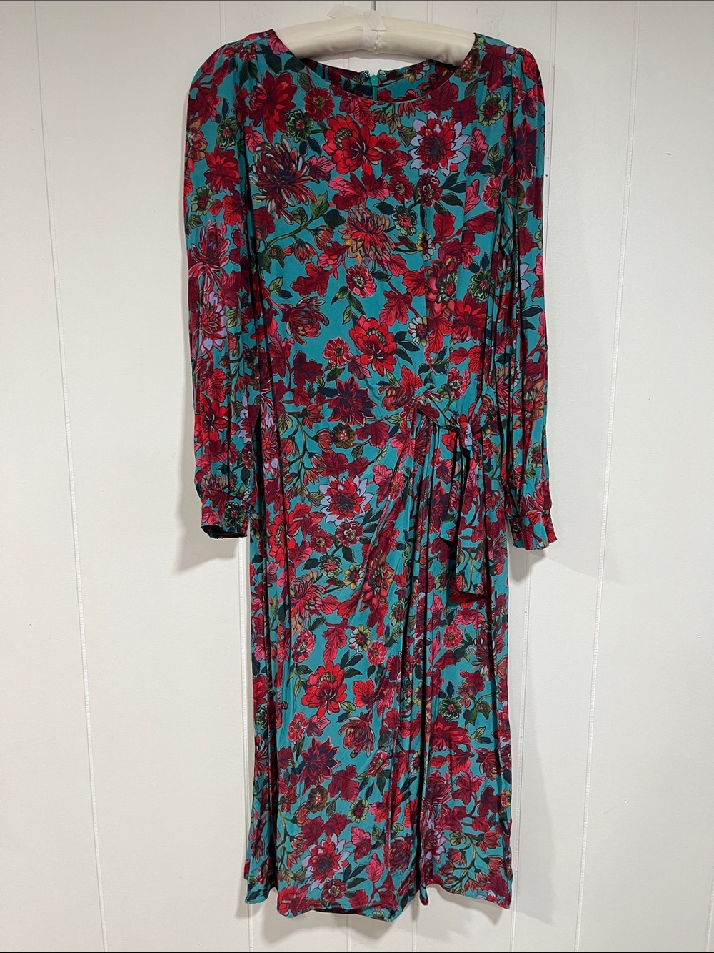 Talbots Teal and Red Floral Long-Sleeve Dress 6